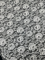 Cotton Lace Mesh Floral White Beige