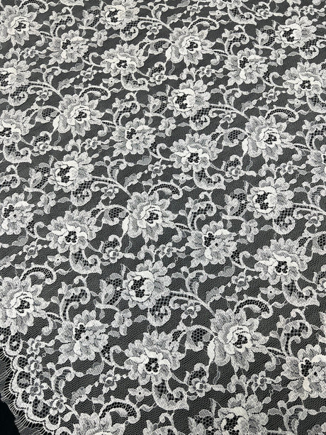 Cotton Lace Mesh Floral White Beige