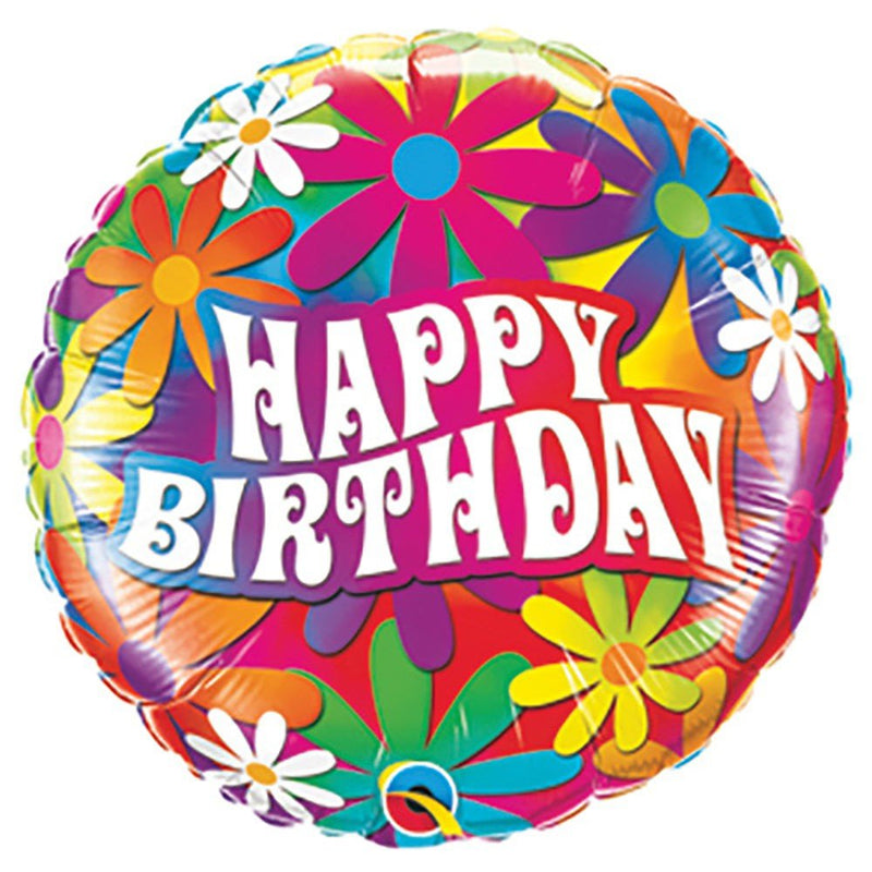 Foil Balloon Happy Birthday Psychedelic Daisies
