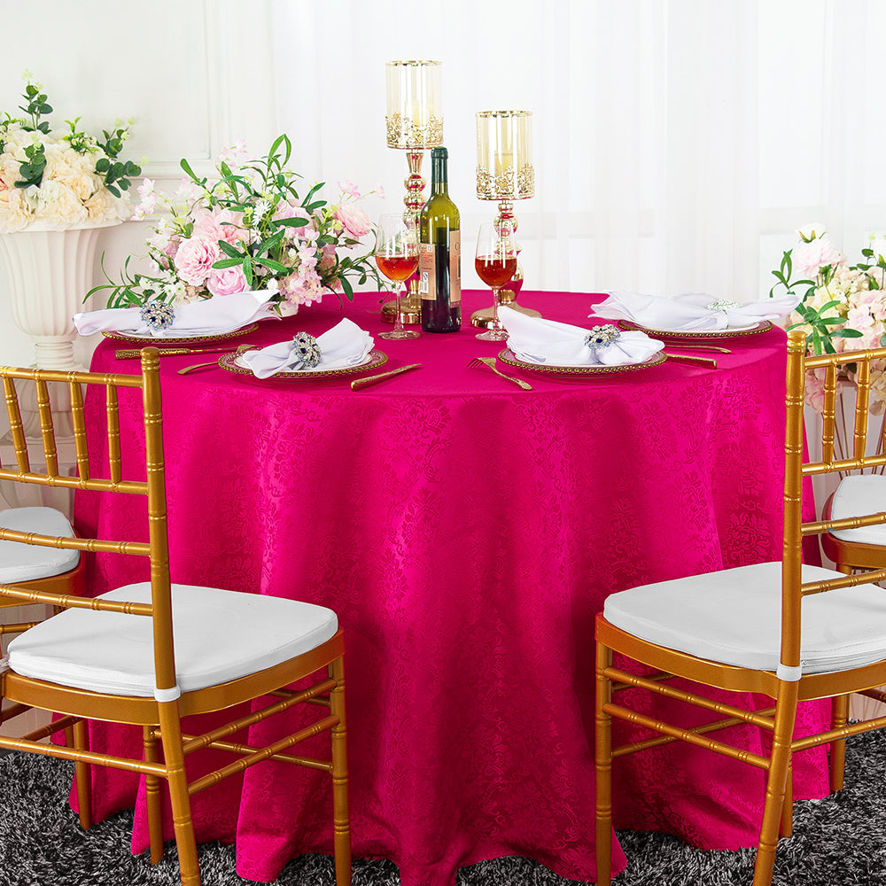 Round Polyester Tablecloth 90" Marquis Damask Fuchsia