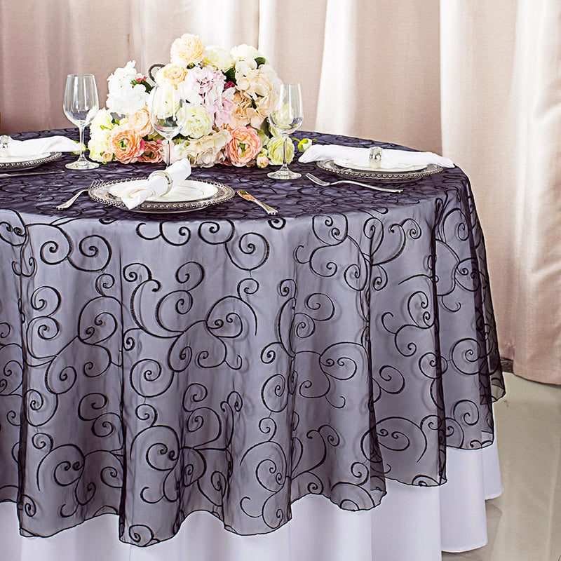 Round Organza Table Overlay 90" Black