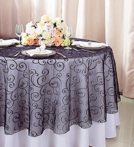Round Organza Table Overlay 90" Black