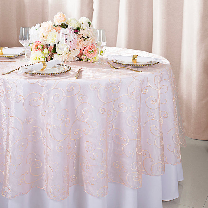 Round Organza Table Overlay 90" Blush Pink
