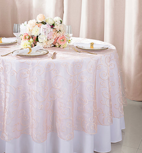 Round Organza Table Overlay 90" Blush Pink