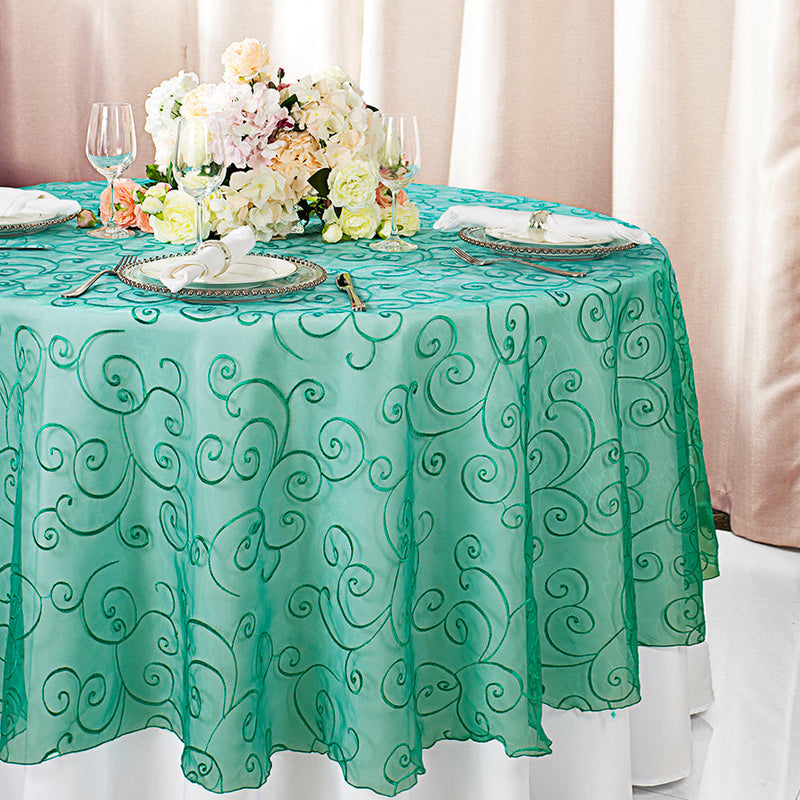 Round Embroidered Organza Table Overlay 90" Jade