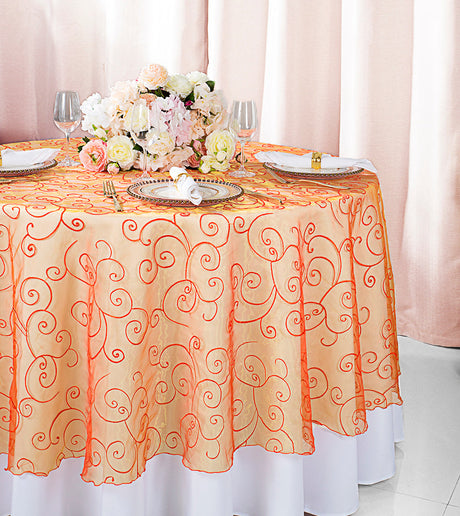 Round Organza Table Overlay 90" Orange