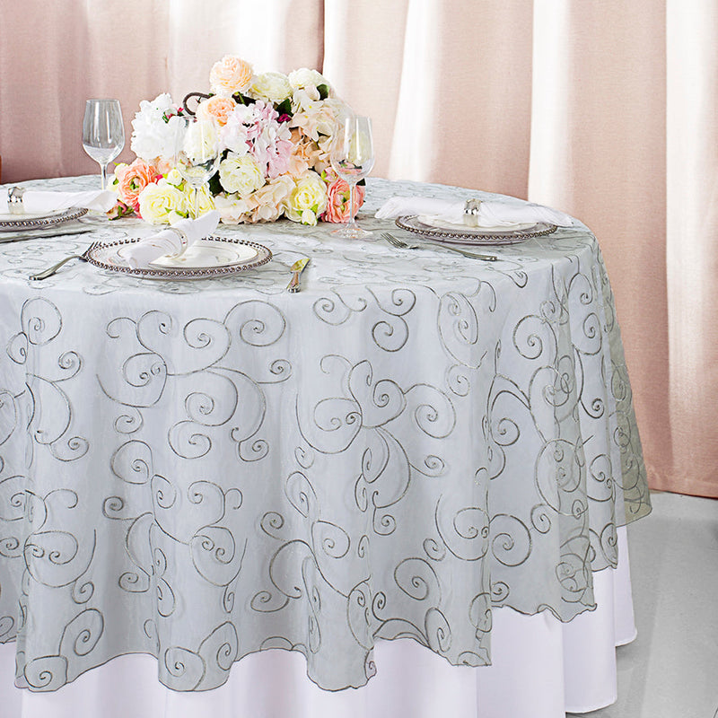 Round Organza Table Overlay 90" Silver