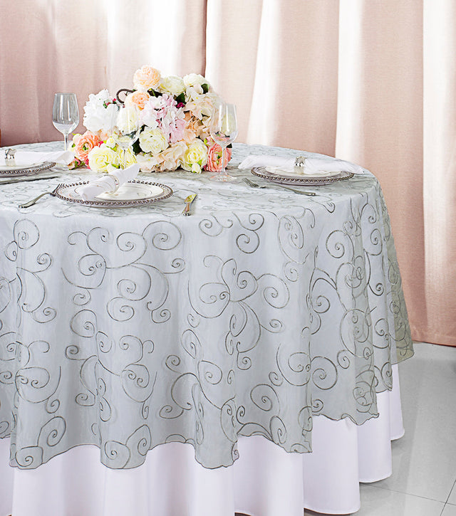 Round Organza Table Overlay 90" Silver