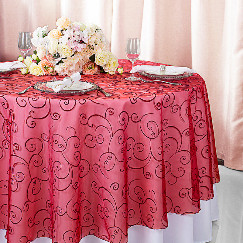 Round Organza Table Overlay 90" Apple Red