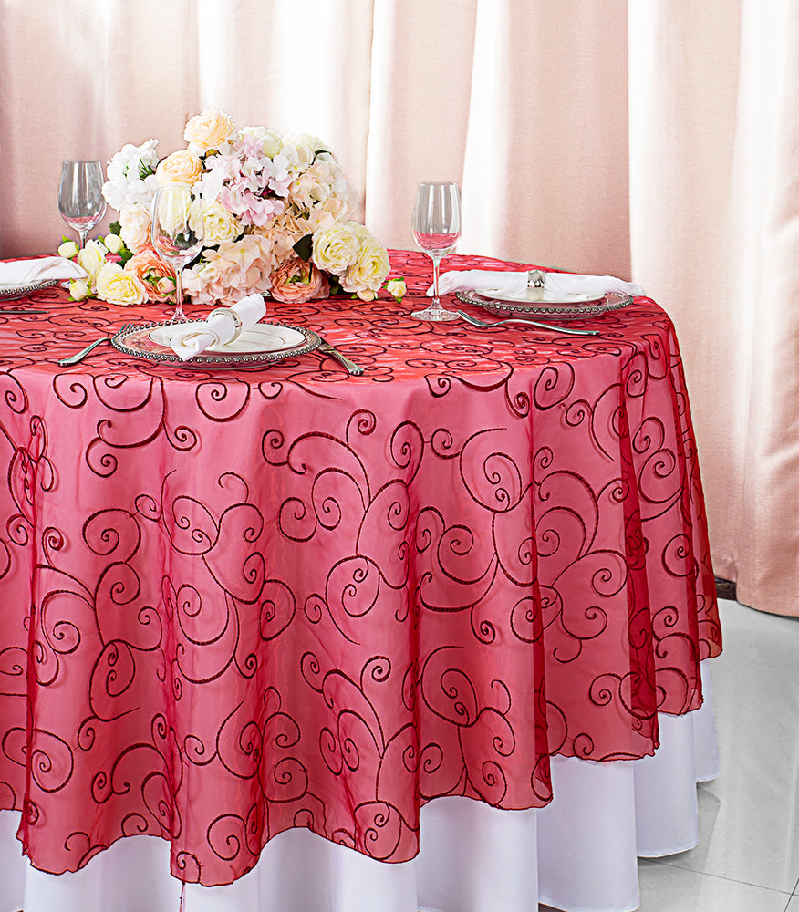 Round Organza Table Overlay 90" Apple Red