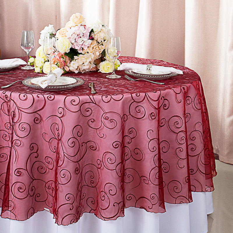 Round Organza Table Overlay 90" Burgundy