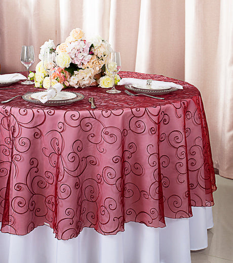 Round Organza Table Overlay 90" Burgundy