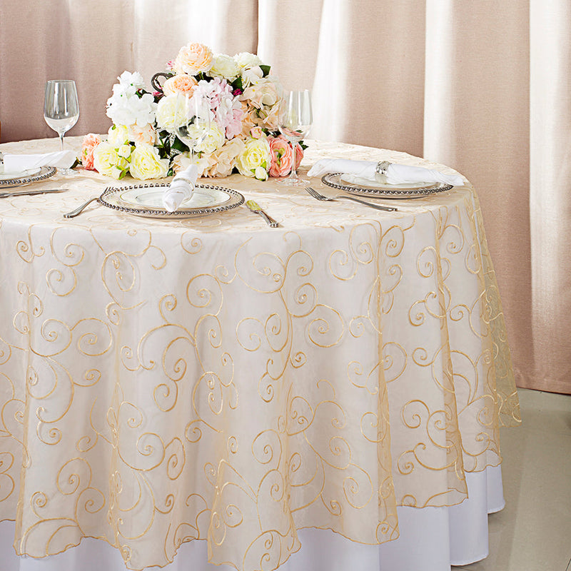 Round Organza Table Overlay 90 Inch Champagne