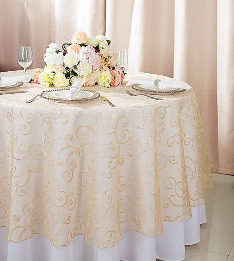 Round Organza Table Overlay 90 Inch Champagne
