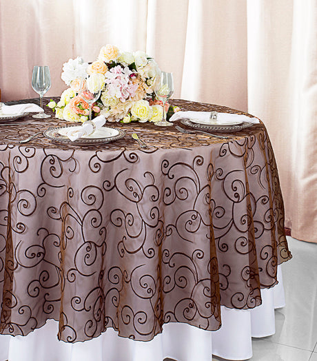 Round Organza Table Overlay 90" Chocolate