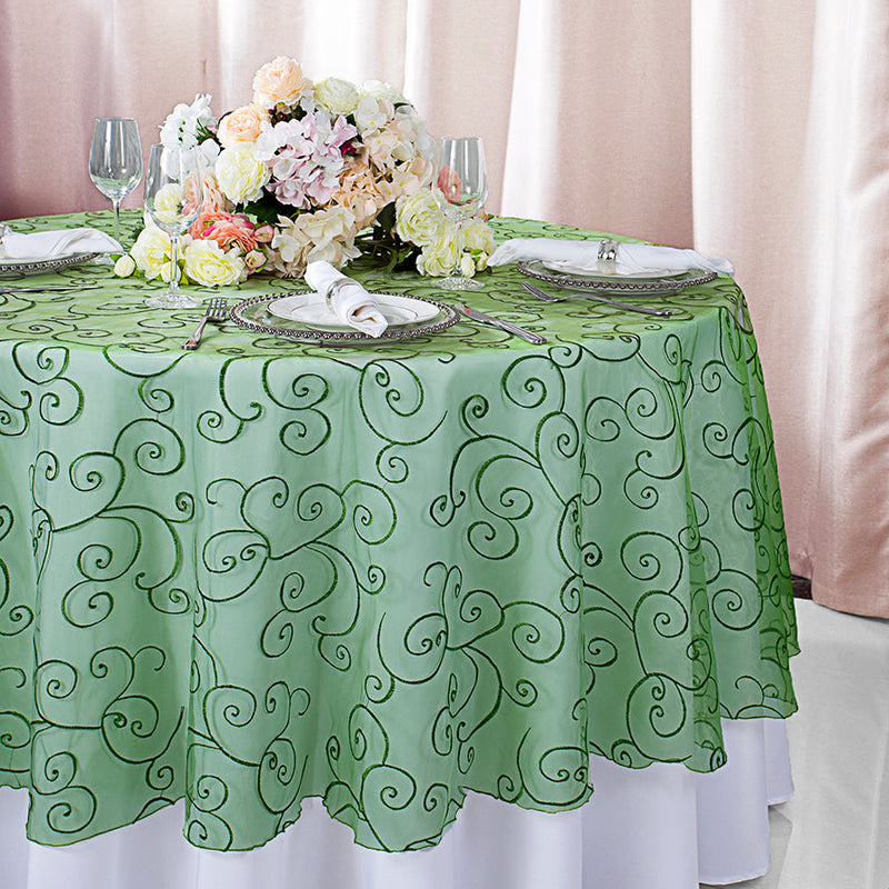 Embroidered Organza Table Overlay 90 Round Clover Green