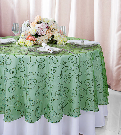 Embroidered Organza Table Overlay 90 Round Clover Green