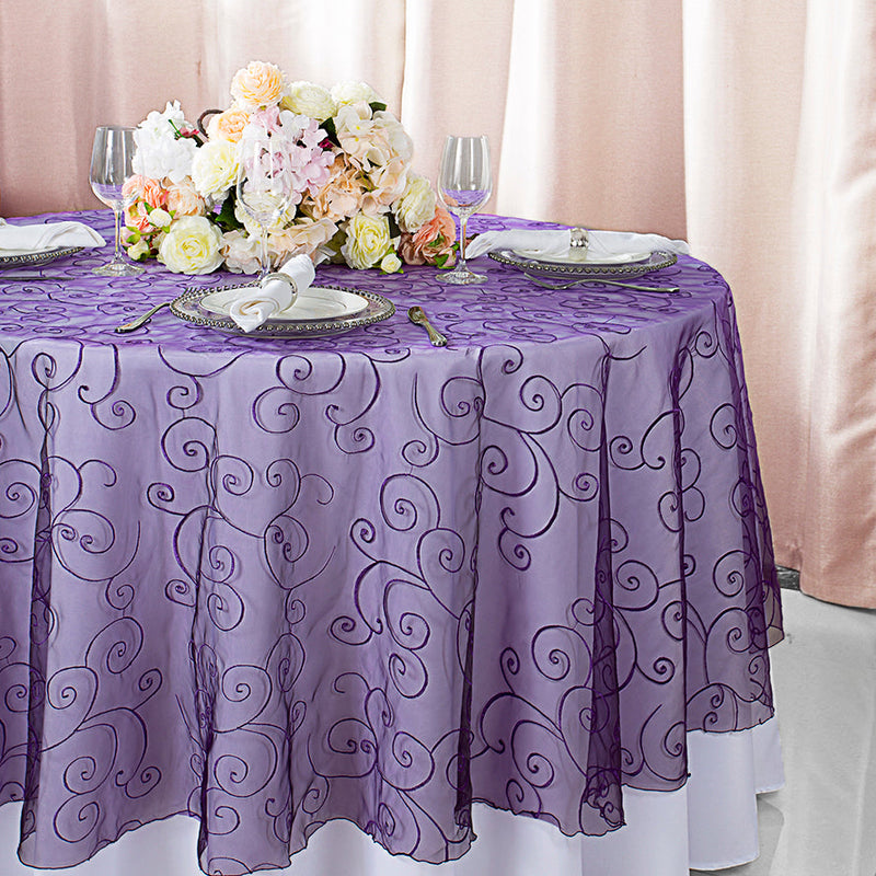 Round Organza Table Overlay 90 Inch Eggplant