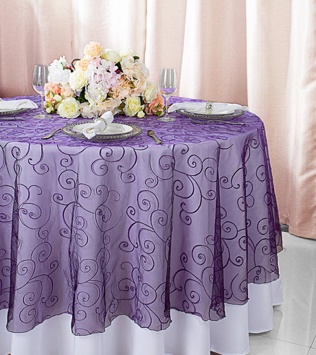 Round Organza Table Overlay 90 Inch Eggplant
