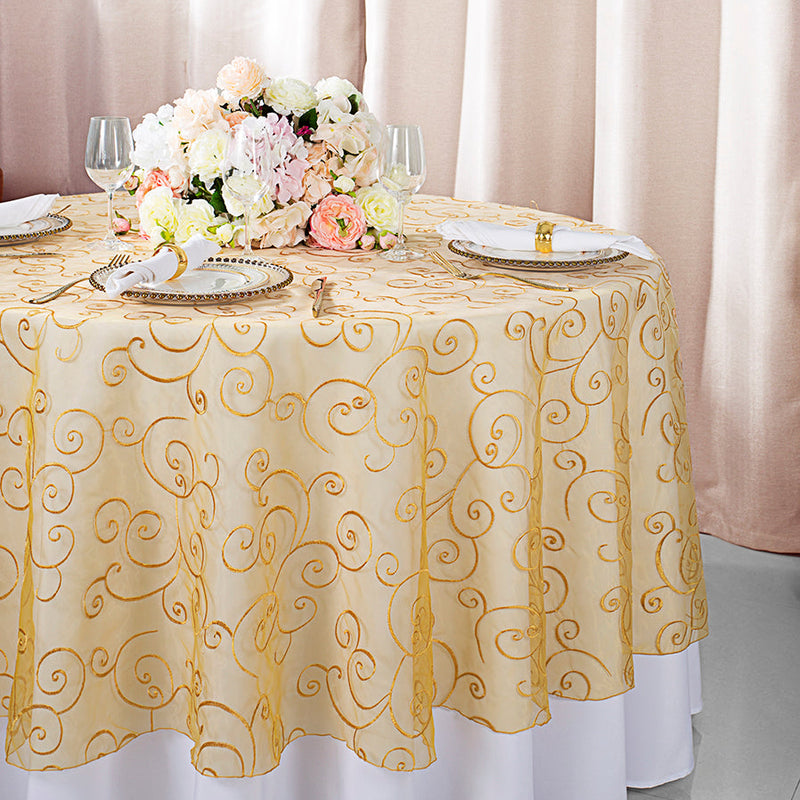Round Organza Table Overlay 90" Gold