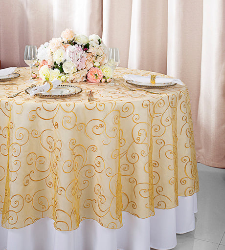 Round Organza Table Overlay 90" Gold