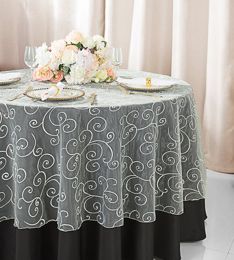 Embroidered Organza Table Overlay 90 Round Ivory