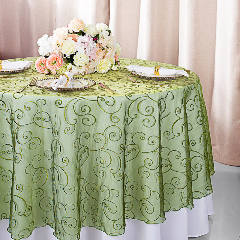 Round Organza Table Overlay 90" Moss Green
