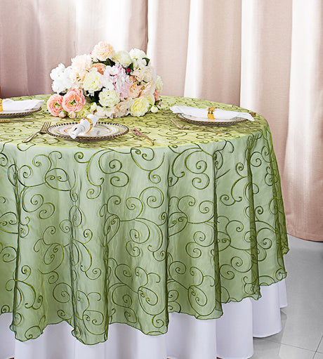 Round Organza Table Overlay 90" Moss Green
