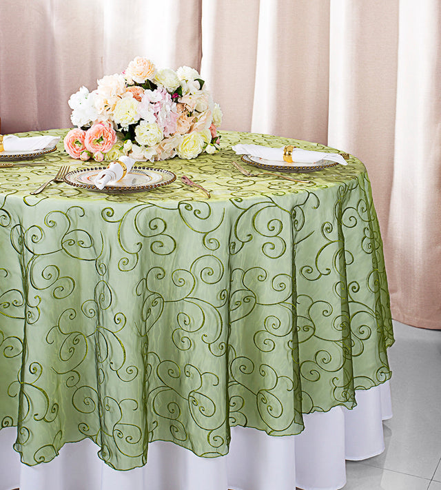 Round Organza Table Overlay 90" Moss Green