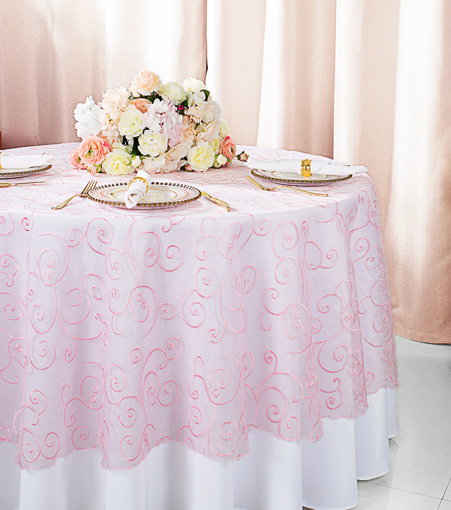 Round Organza Table Overlay 90" Pink