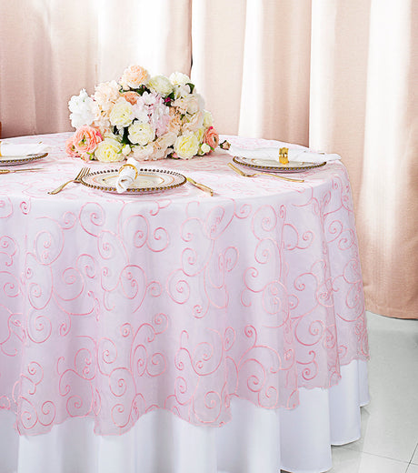 Round Organza Table Overlay 90" Pink