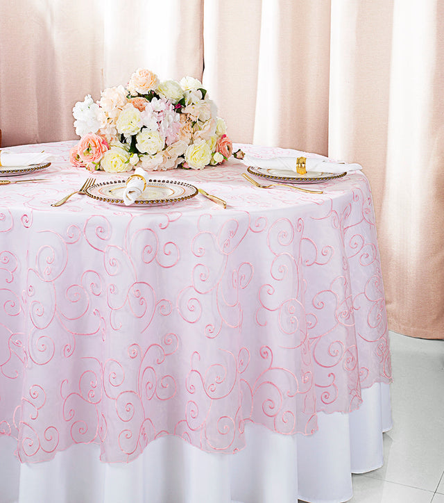 Round Organza Table Overlay 90" Pink