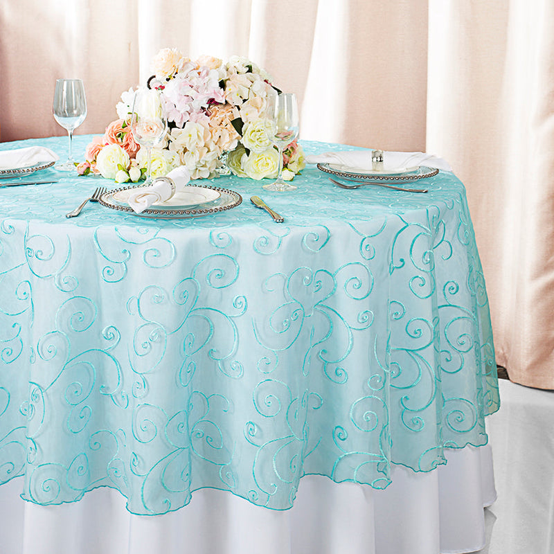 Round Organza Table Overlay 108" Pool Blue