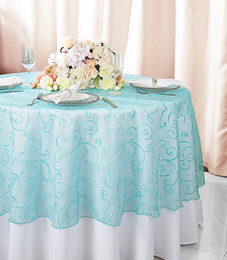 Round Organza Table Overlay 90" Pool Blue