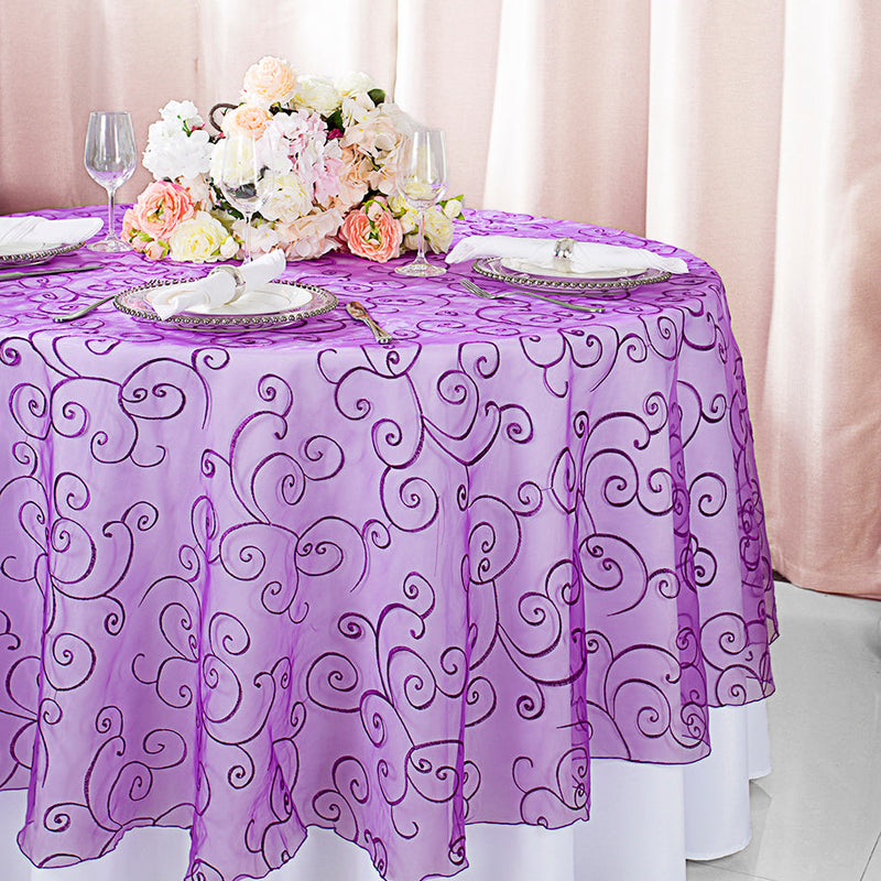 Round Organza Table Overlay 90" Purple