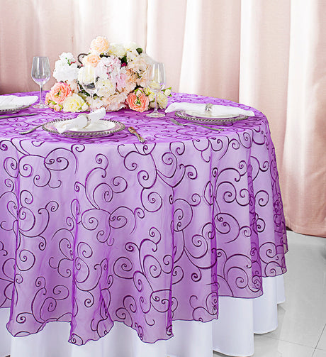 Round Organza Table Overlay 90" Purple
