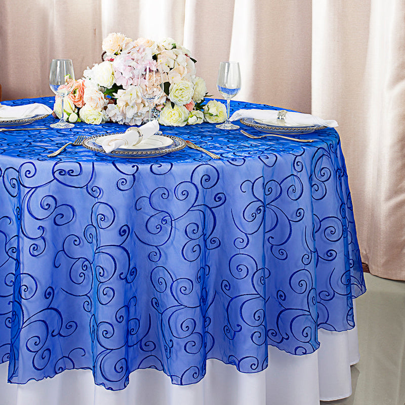 Round Organza Table Overlay 90" Royal Blue