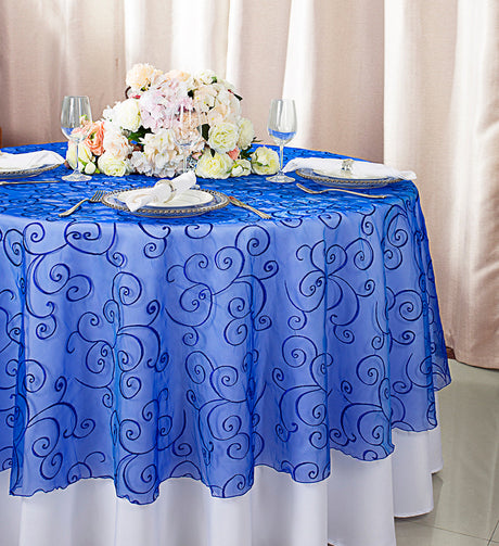 Round Organza Table Overlay 90" Royal Blue
