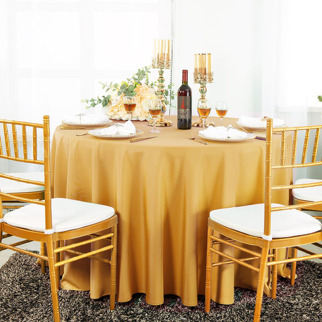 Round Heavy Duty Polyester Tablecloth 90" Gold