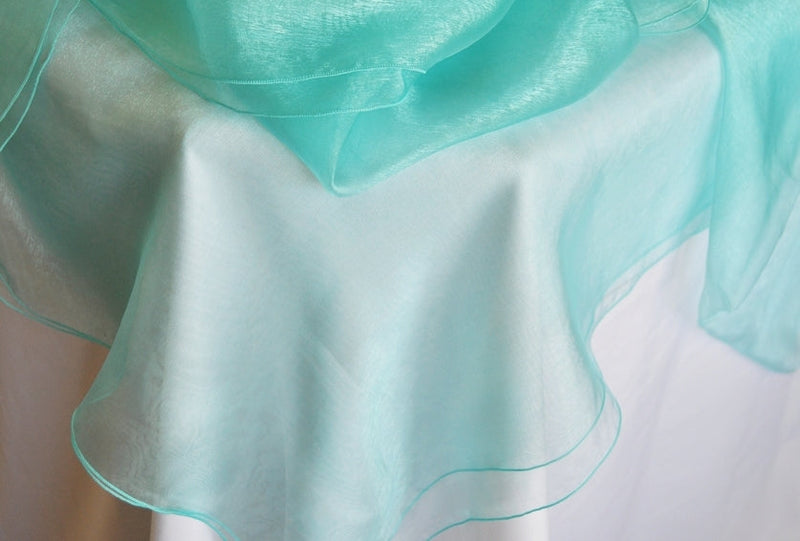 Round Organza Table Overlay 90" Tiff Blue/Aqua Blue