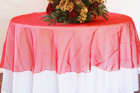 Round Organza Table Overlay 90" Red