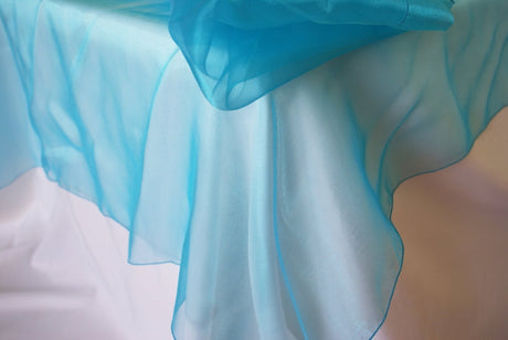 Round Organza Table Overlay 90" Turquoise
