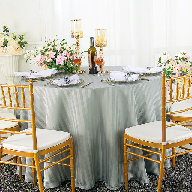 Round Jacquard Polyester Tablecloth 90" Silver