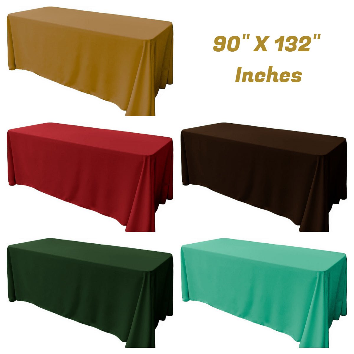 Rectangular Seamless Polyester Poplin Tablecloth - Solid Color, 90" X 132" (1 Piece)