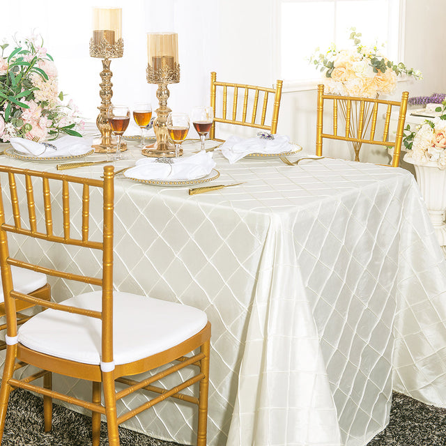 Rectangular Pintuck Taffeta Tablecloth 90x132 Ivory