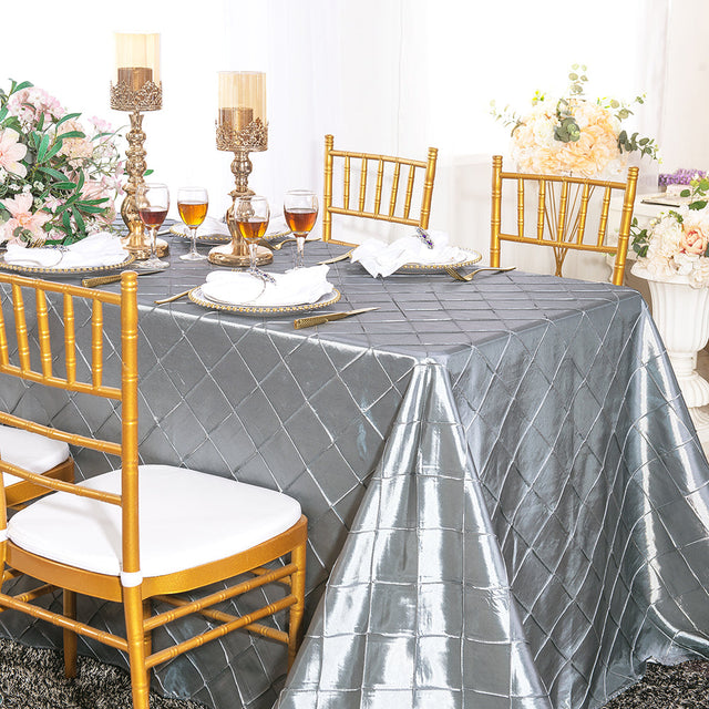 Rectangular Pintuck Taffeta Tablecloth 90x132 Silver