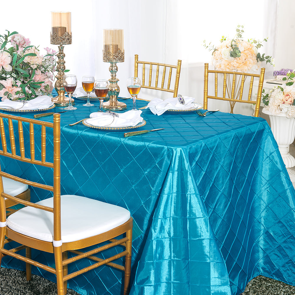 Rectangular Pintuck Taffeta Tablecloth 90x132 Turquoise
