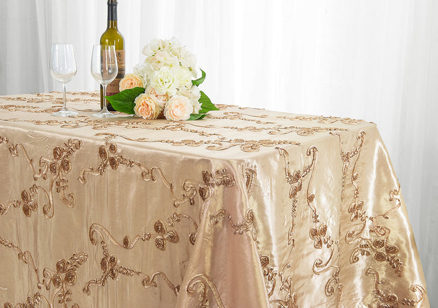 Rectangular Ribbon Taffeta Tablecloth 90x132 Champagne