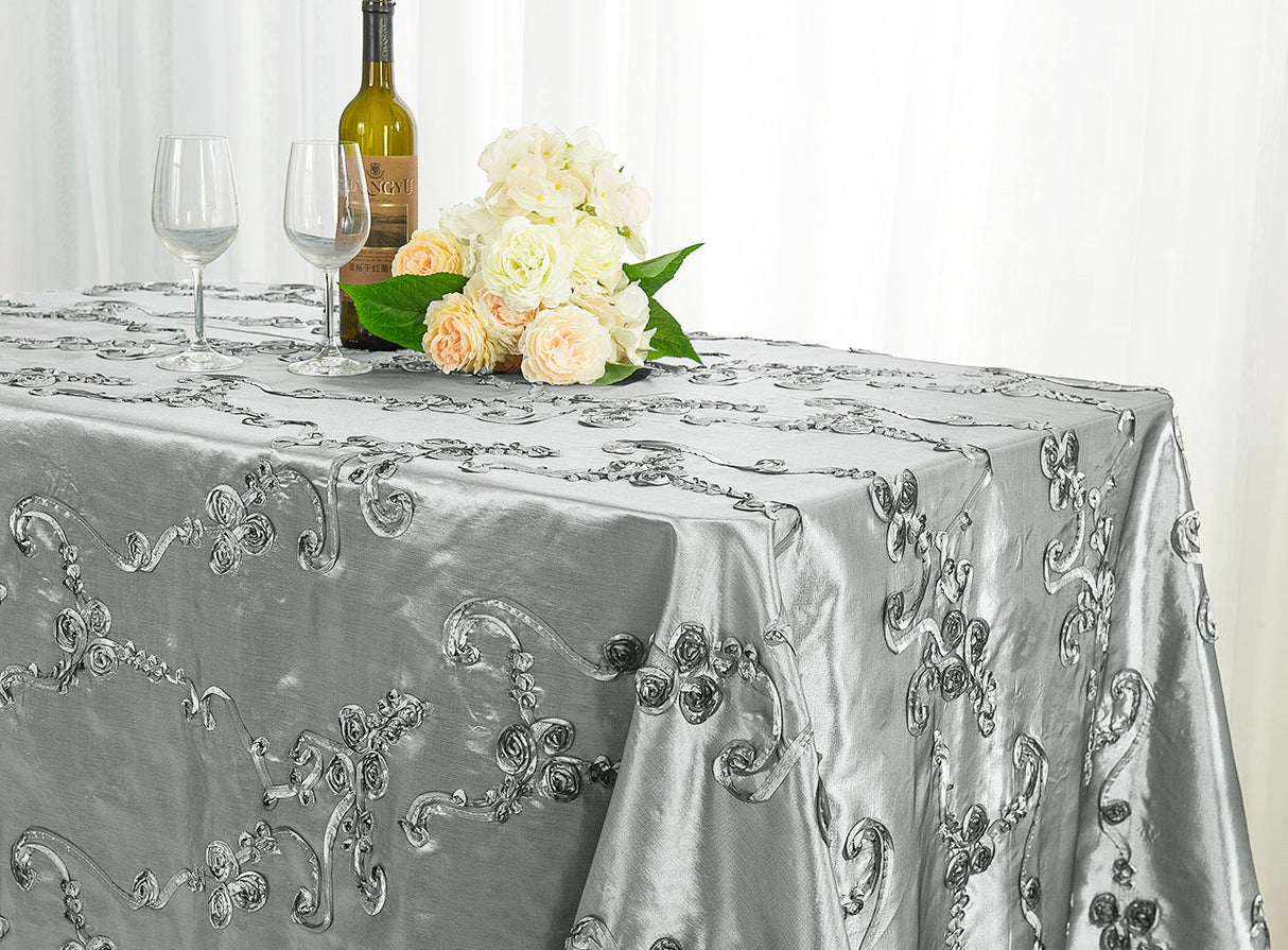 Rectangular Ribbon Taffeta Tablecloth 90x156 Silver