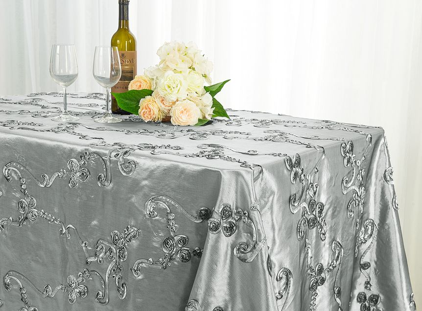 Rectangular Ribbon Taffeta Tablecloth 90x132 Silver
